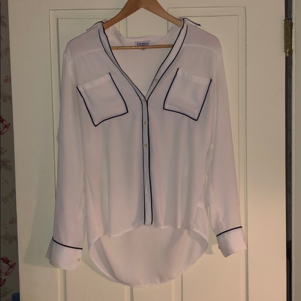 White with black accents button down blouse